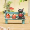Cute Black Cat Sitting On Bench Watering Flowers Ornament With Mini Garden For Home Decor And Gift Giving