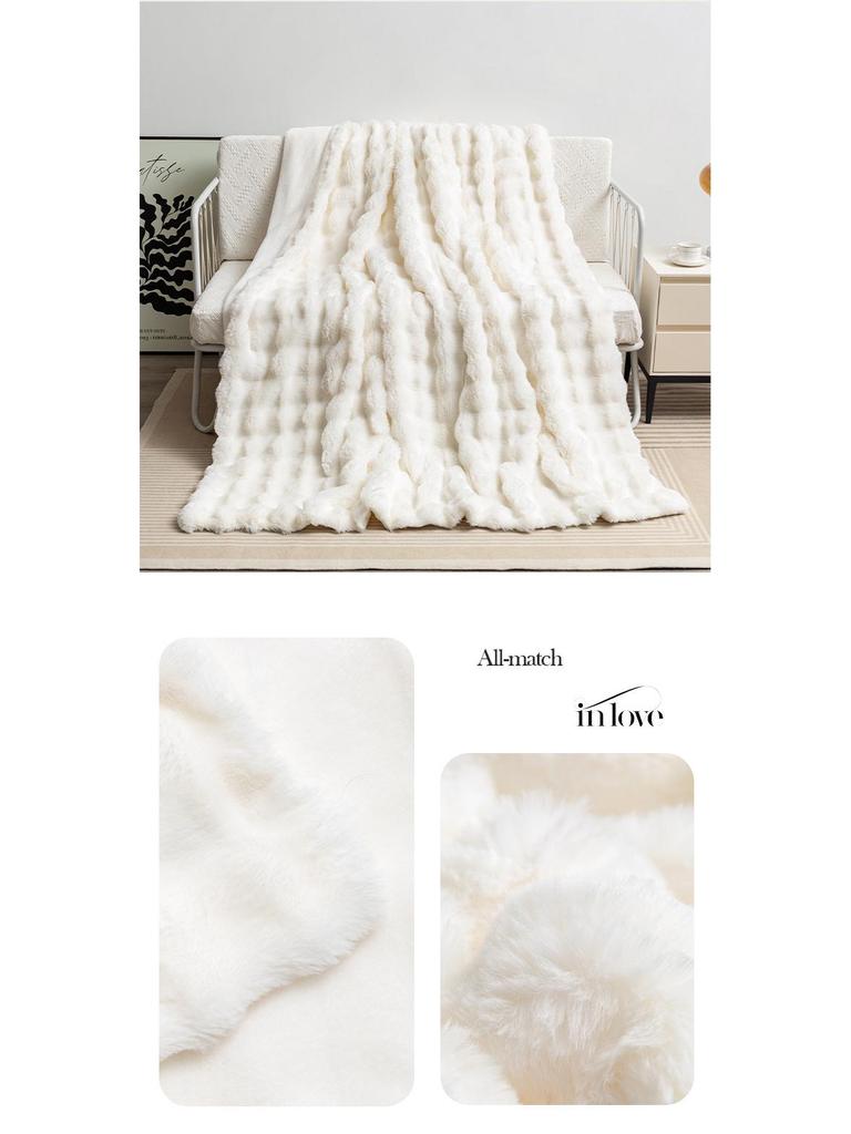 Tuscany Bubble Rabbit Fur Flannel Nap Blanket - Cozy Four-Season Coral Fleece Cover