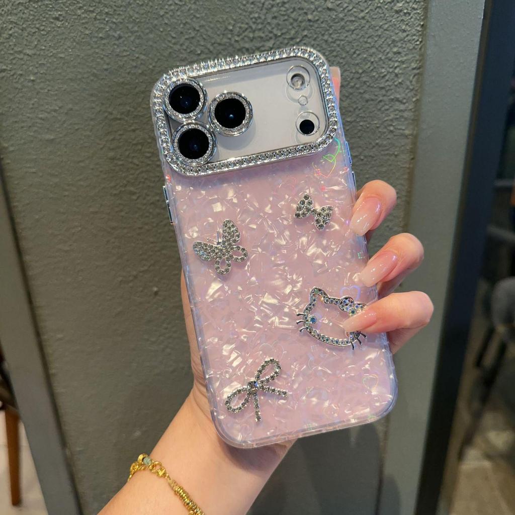 Чехол для телефона iPhone 13-17 Pro Max с ракушками, бантом и стразами