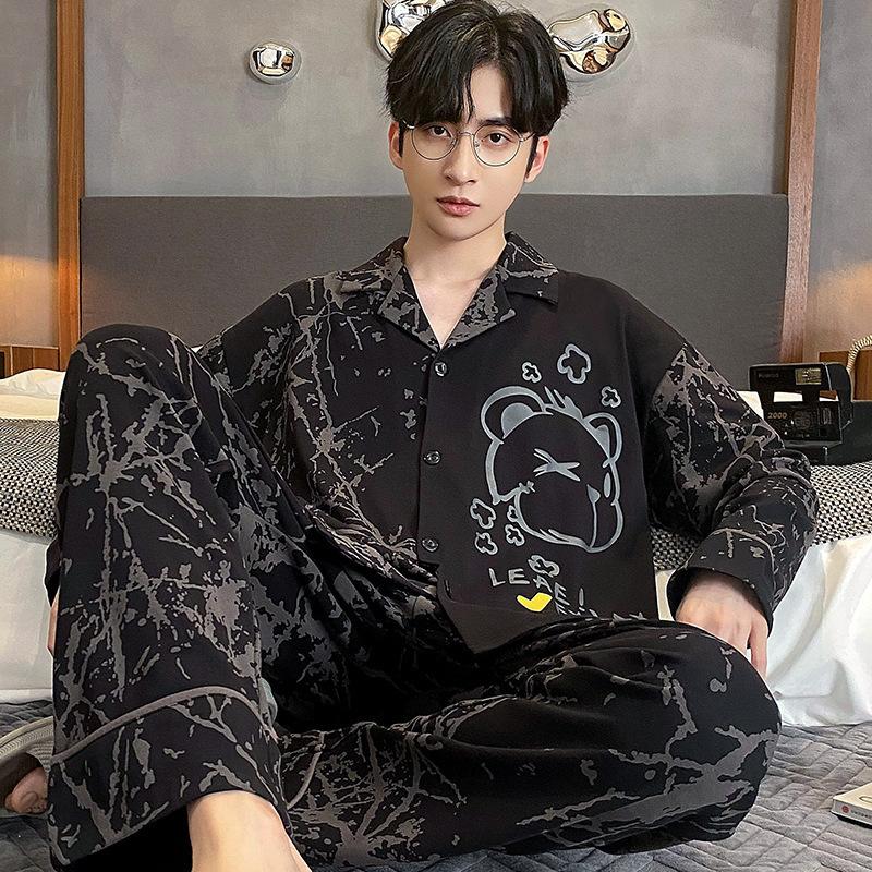 Хлопковая мужская пижама весна-осень с длинными рукавами ночная рубашка новый кардиган в клетку домашняя одежда для сна одежда для отдыха