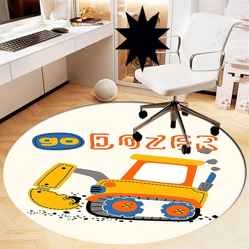 excavator Printed Round Rug Carpet Chair Rug Area Rug Entryway Doormats,for Office Chair Living Room Bedroom Kitchen Room.