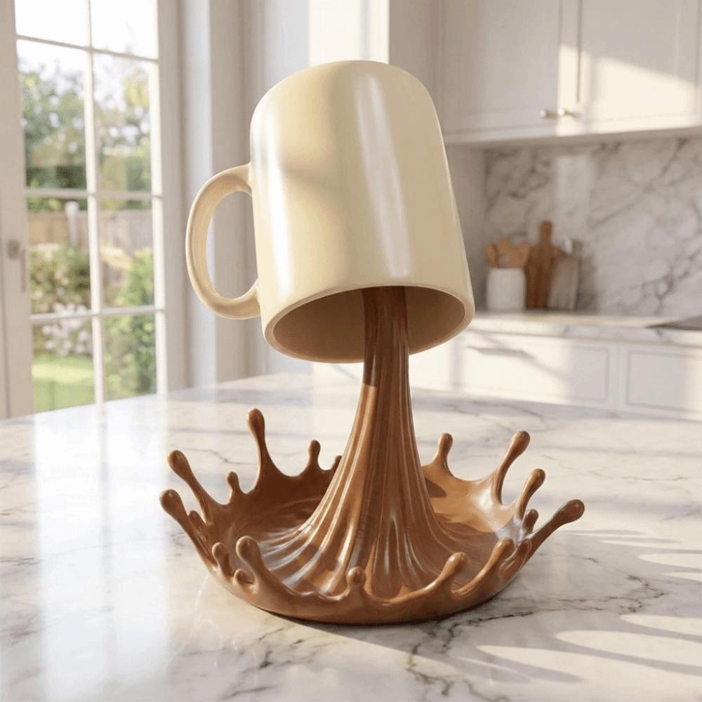 3D Printed Water Splash Shaped Cup Holder Creative Floating Milk Ornament Table Decoration