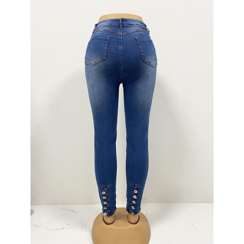 Женские весенние новые эластичные джинсы с высокой талией, обтягивающие, чтобы поднять ягодицы, брюки с пряжкой, маленькие брюки