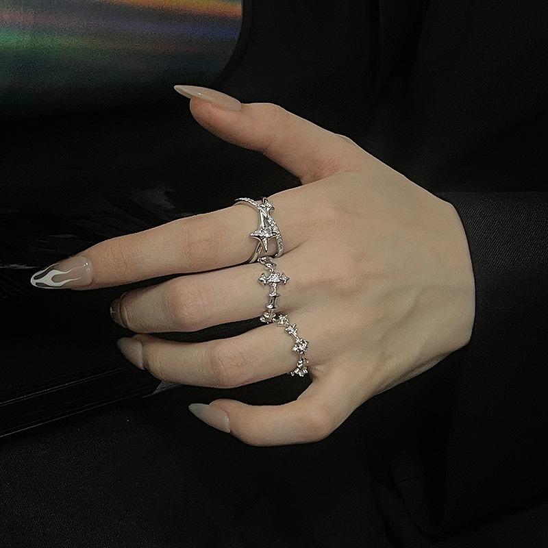 Premium Cross Star Glow Diamond Zircon Index Finger Ring Women'S Tide Niche Design Ring Personality Jewelry
