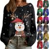 Women's Fashion Round Neck Long Sleeve Christmas Print Casual Pullover Sweater Top
