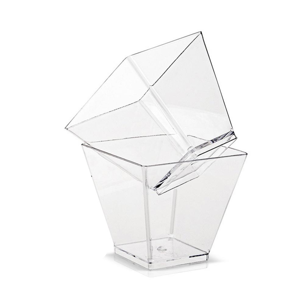 50pcs Plastic Dessert Cup Kitchen Decor Square Mini Dessert Cups with Spoon Set Disposable Supplies for Tasting Pudding Yogurt