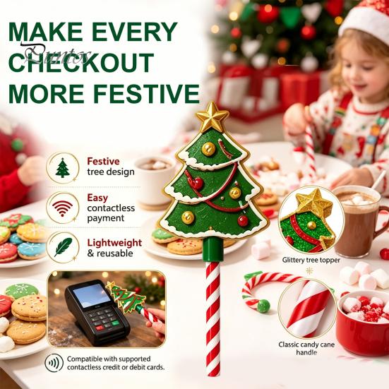 Christmas Payment Wand Tap Wand, Contactless Credit Card Holder with Candy Festive Tool Cane Handle, 3D Printed Holiday Checkout Prop for Xmas