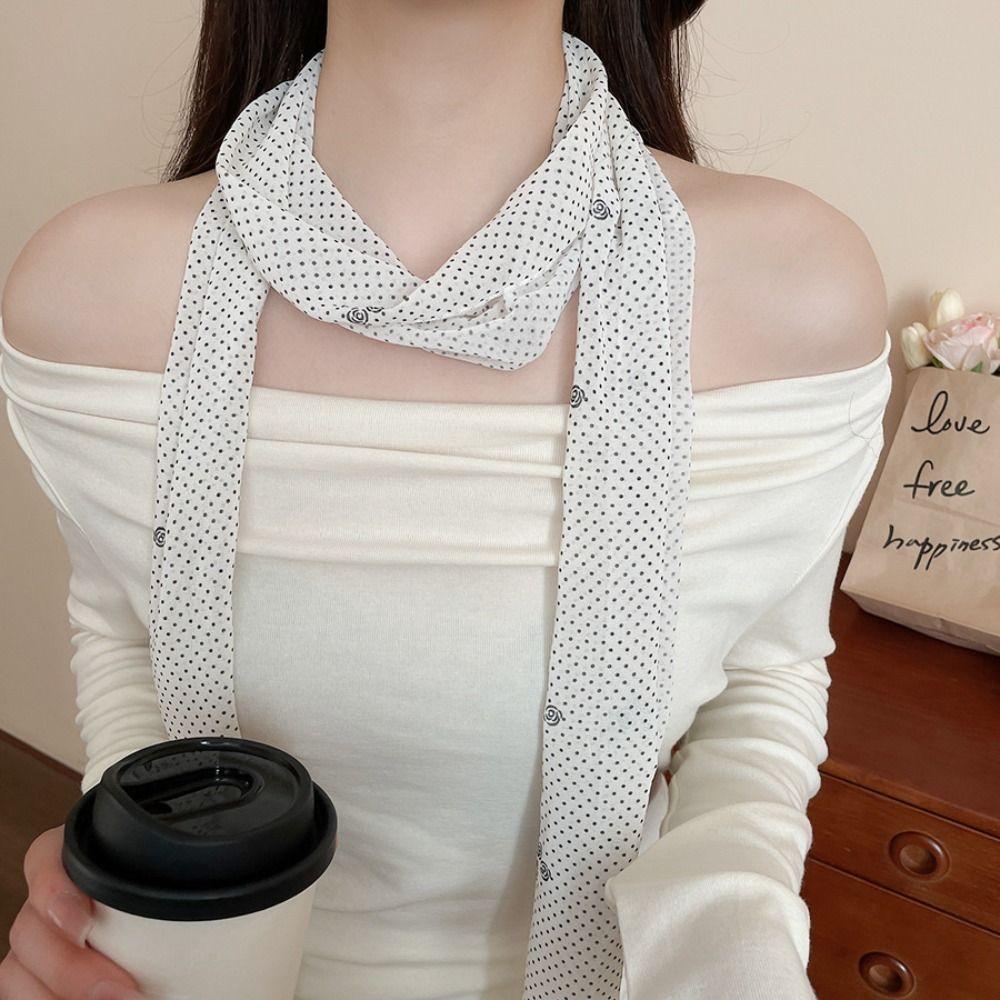 Spring Summer Polka Dot Scarf Elegant Silk Waistband Long Scarf Headband Ladies/Girls
