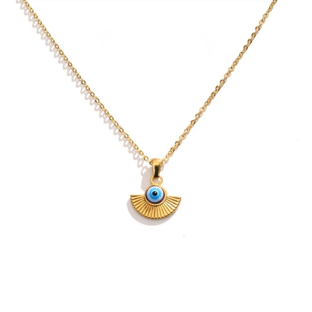 Minimalist Blue Eye Pendant Necklace Stainless Steel Geometric Jewelry  Wedding