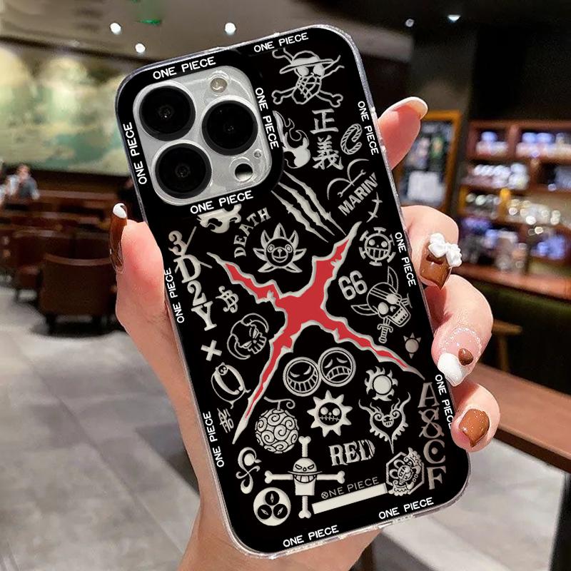 Японское аниме L-Логотип Луффи Чехол для iPhone 16 15 14 13 12 11 Mini Pro Max X XR XSMax 7 8 Plus SE20 Ван Пис Прозрачный чехол