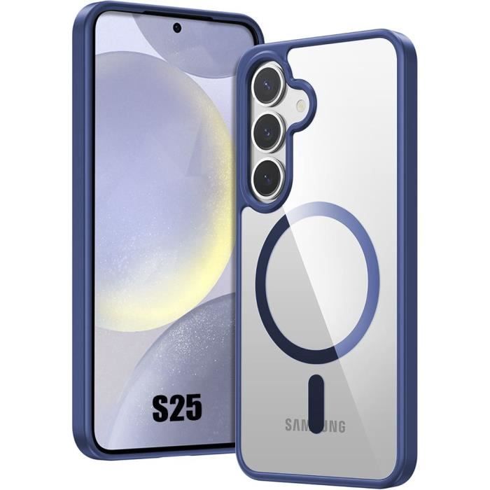 Coque pour Samsung Galaxy S25 avec Anneau Magnétique, Protection Silicone et PC Antichoc Bleu Marine