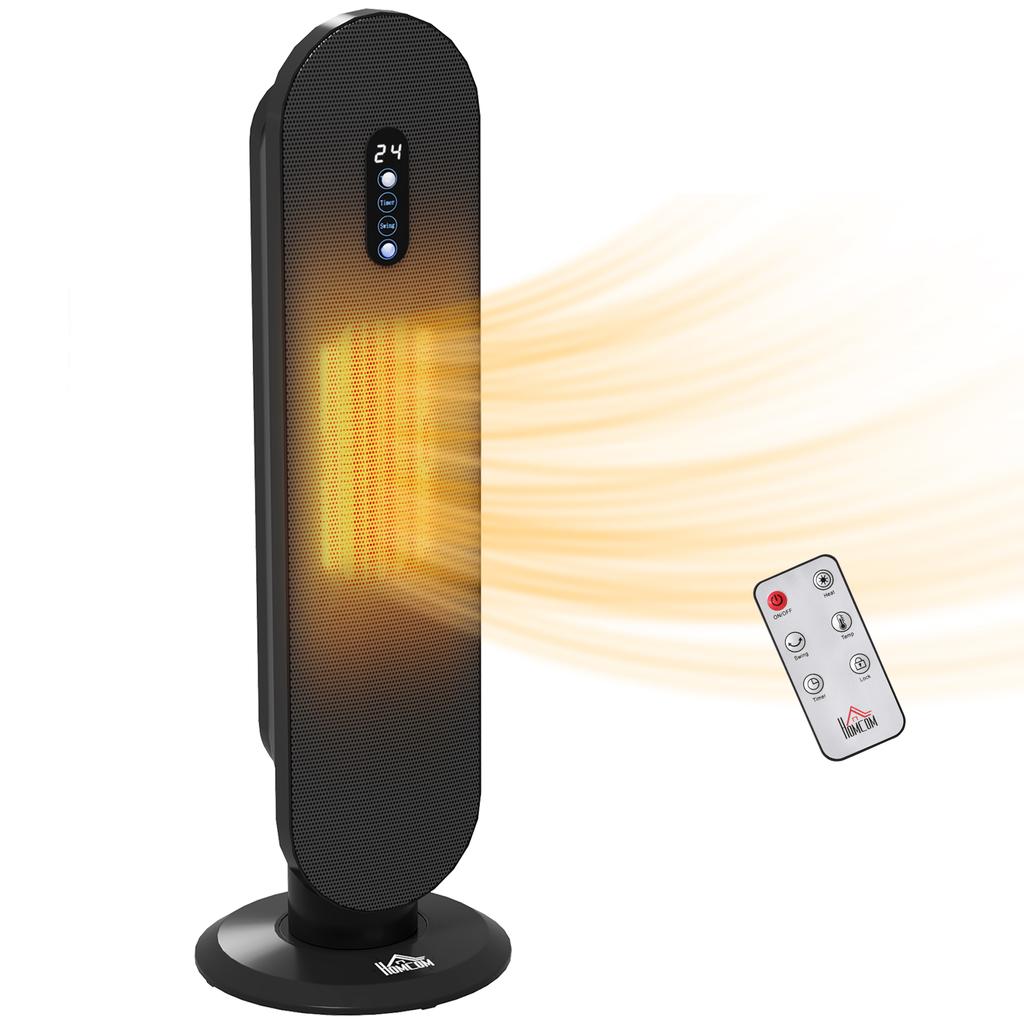 45 degrees Oscillating Ceramic Space Heater, with Remote - Black