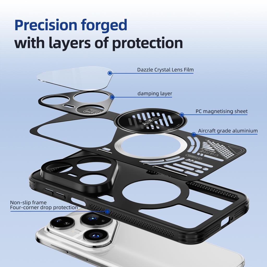 ABEEL For Huawei Pura 80 Ultra Magnetic Case Aluminium Alloy+PC+TPU Hollow Heat Dissipation Phone Cover