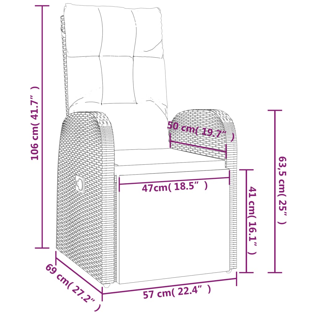 Garden Reclining Chair with Cushion Poly Rattan Black
