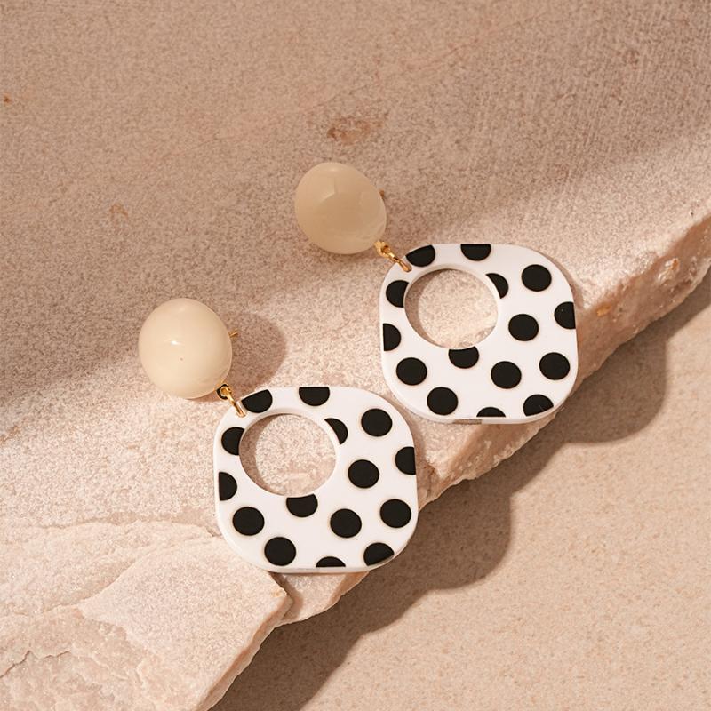 Square Acrylic Scarf For Women With Retro Black And White Polka Dot Geometric Fashion Details