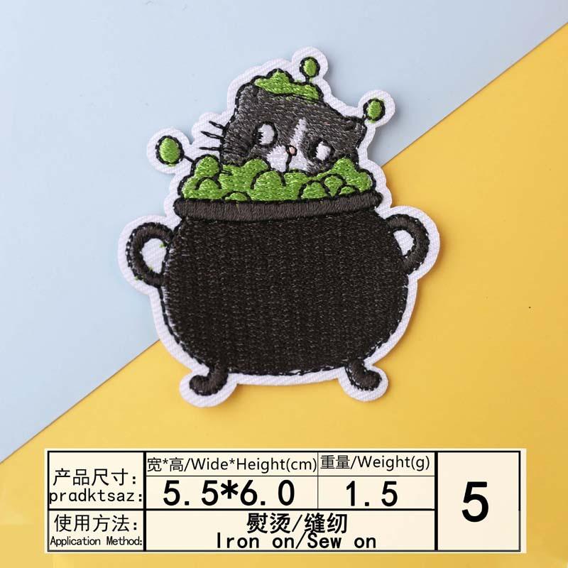 Согласно Вышивка Вышивка Ткань Наклейка Компьютерная Вышивка Глава Хэллоуин Темный Мультфильм Котенок Тыква Одежда Декоративная Заплатка Заплатка Ткань