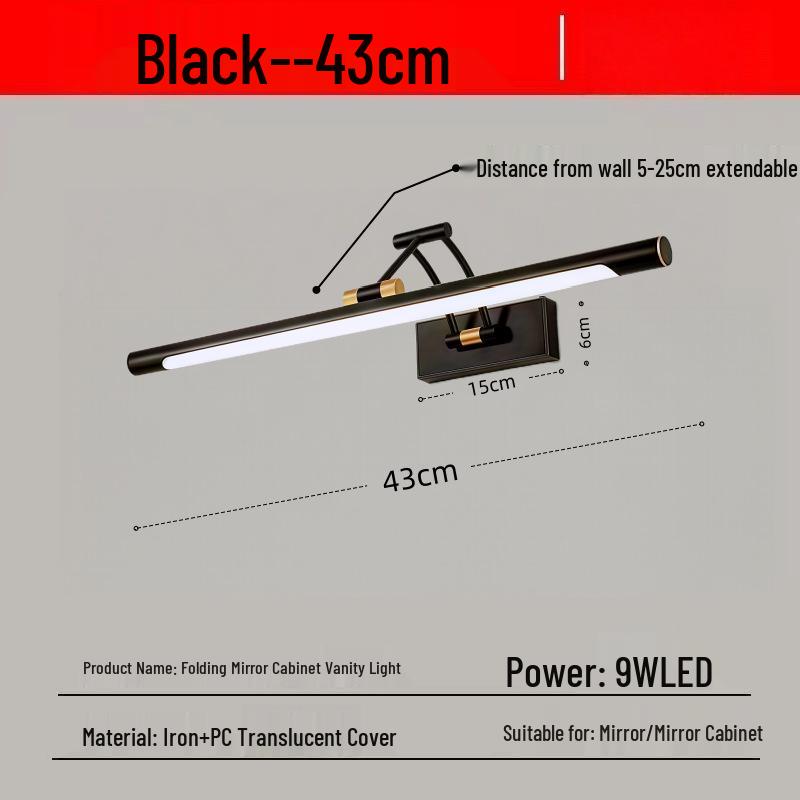 LED Foldable Vanity Light: Minimalist, Punch-Free, Waterproof, Fog-Proof Chinese Mirror Cabinet Wall Light for Bathroom Makeup.