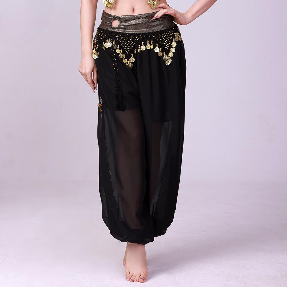 Костюм для танца живота, длинные штаны с пайетками, танцевальный костюм для выступлений, шифоновые шаровары