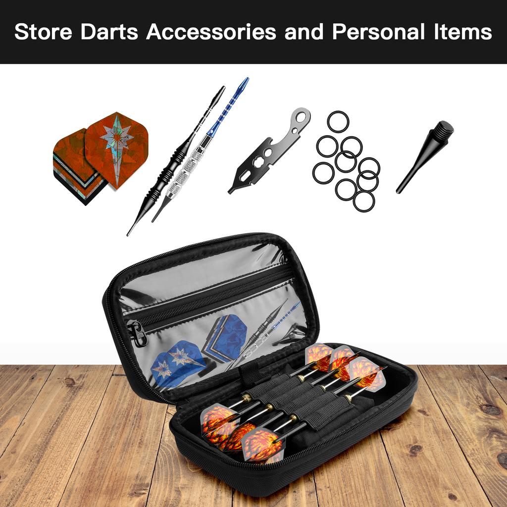 EVA Foam Shell Dart Case Holds 6 Darts and Accessories Tips Shafts and Flights for Steel Tip and Soft Tip Darts