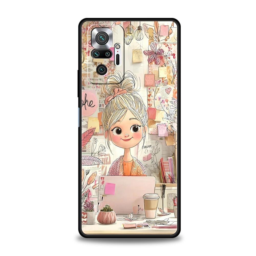 Cartoon Girl Phone Case Cover for Redmi 14C 10C Note 15 14 13 12 10 11 K40 Pro Plus 5G Soft TPU Shockproof Shell Funda Capas Bag