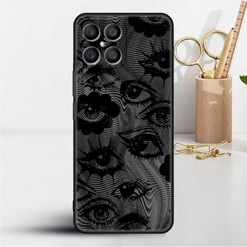 Scary Face Eyes Smiley Case For Huawei Honor X8 X9 P50 X7 50 20 8X Play 9A P40 P30 Lite P Smart 2021 Black Phone Coque