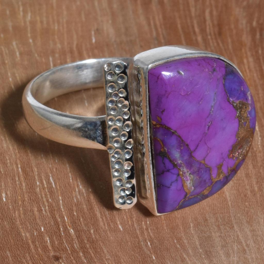 Кольцо ручной работы с натуральным фиолетовым бирюзовым драгоценным камнем из стерлингового серебра 925 пробы в форме полумесяца для женщин и девочек