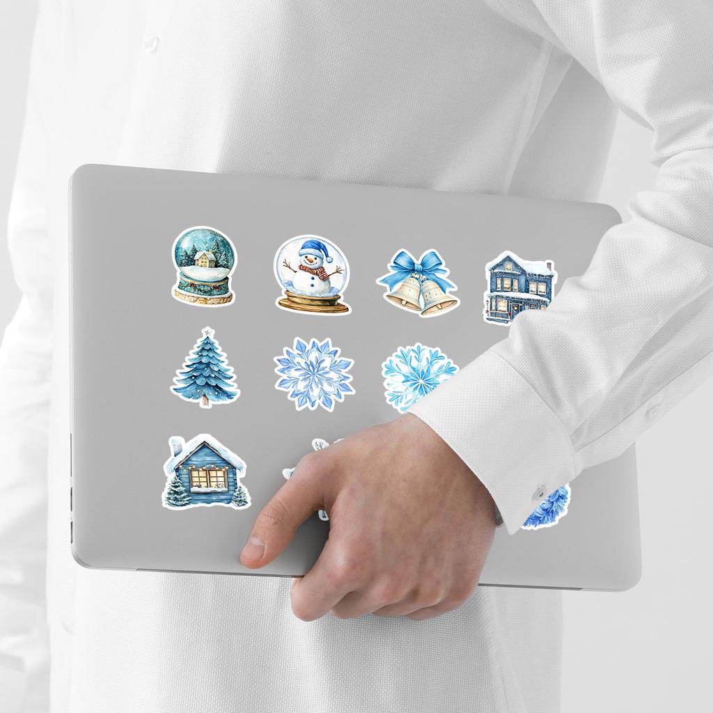 50 Blue Christmas Doodle Stickers Creative Christmas Stickers Mobile Phone Computer Waterproof Decorative Stickers