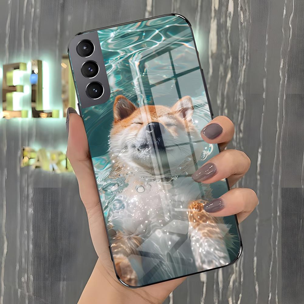 Милый чехол для телефона с сиба-ину для Samsung A25 A13 A33 5G A54 A36 A35 A56 A52 A14 Ударопрочная стеклянная крышка