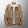 Мужская куртка Осень Зима Однотонная Лацкан Длинный рукав Накладные карманы Молния