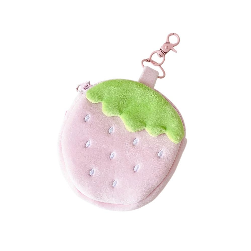 Zipper Design Plush Strawberry Keychain Lipstick Card Bag Earphone Bag Gift Giving
