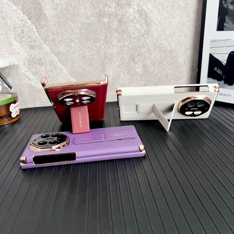 Luxury Plating PU Leather Double Hinge Wrist Strap Stand Back Case for Huawei Mate XTs Ultimate 5G Camera Lens protection Cover