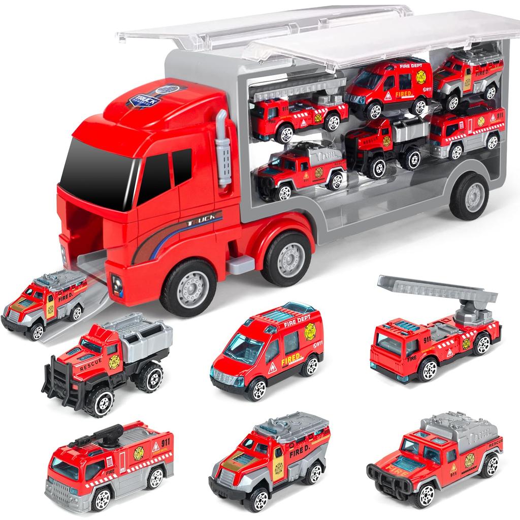 7-piece Toy Truck, Large Storage Vehicle, Alloy Miniature Car, Toy Car, Fire Engine, Work Vehicle Set, Construction Vehicle Toy, Large Size, 1-car