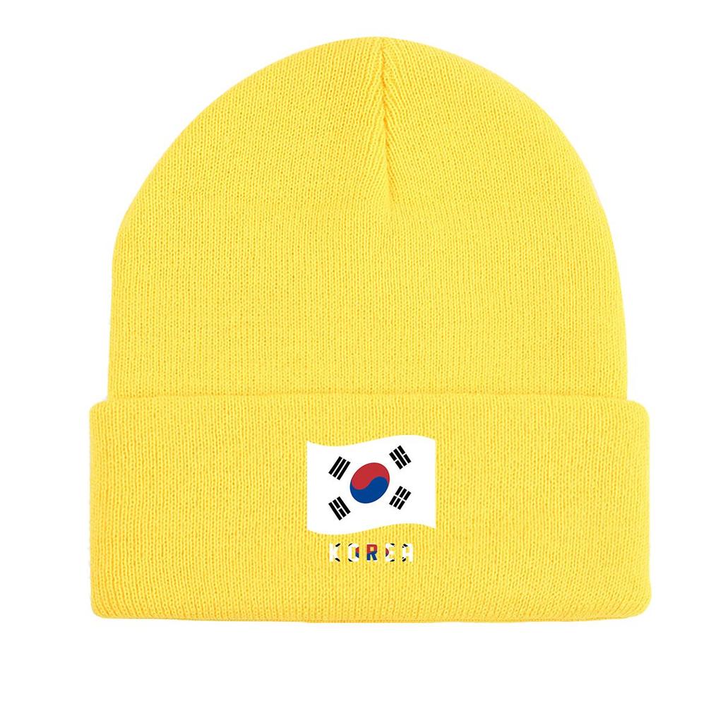 Flag of South Korea Warm Knit Cap Beanie, Patriotic Man Cap Cozy Cuff Headwear Gorro Knitted Cap Beanie