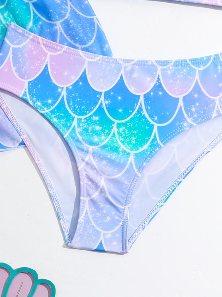 Модный комплект купальников для девочек из 3 предметов, топ с принтом, однотонный купальник с короткими рукавами и шнуровкой, купальный костюм