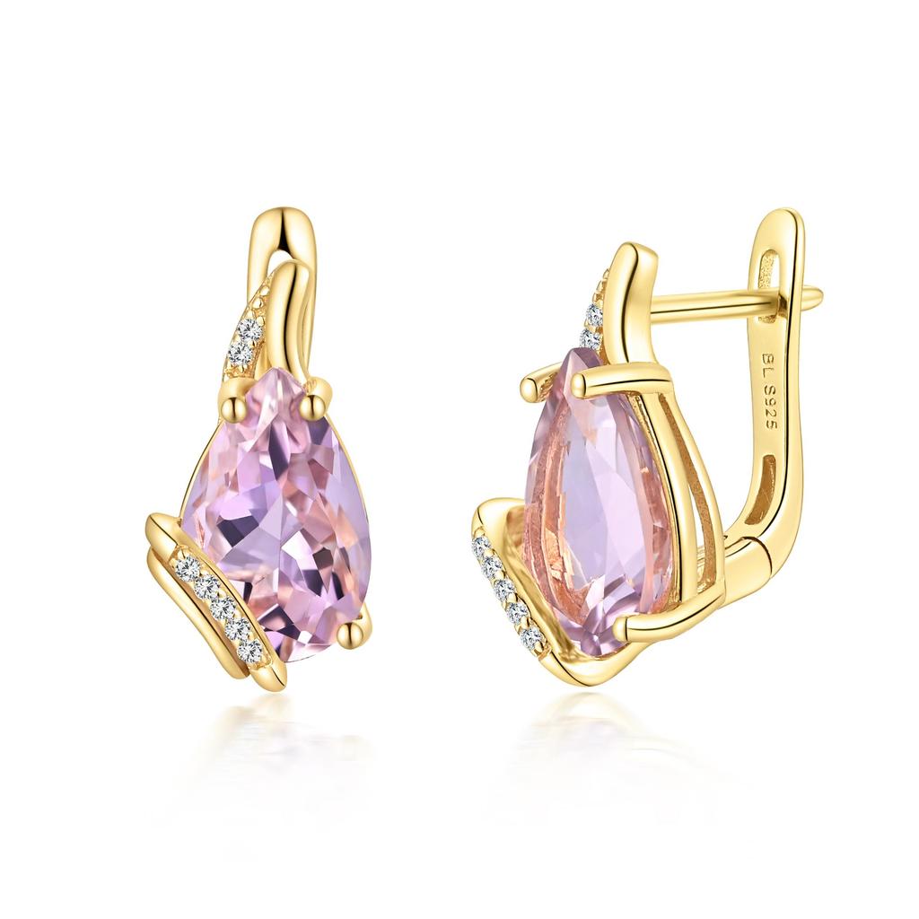 Fashion Drop Shaped Design Natural Amethyst Earrings Real Gemstone Women's Light Luxury Fine Jewelry 925 Sterling Silver Gift