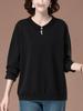 Plus Size Women's Autumn Long Sleeve Versatile Loose Turn-Down Collar T-shirt for Middle-Aged Moms