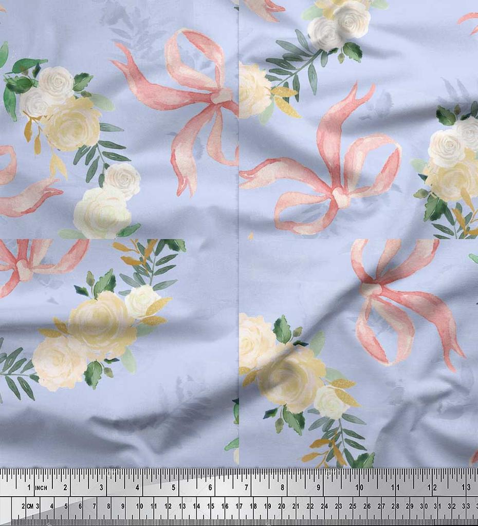 Soimoi Зеленая лента из креповой ткани и венок из белой розы Цветочные принты на ткани по метрам 42 дюйма