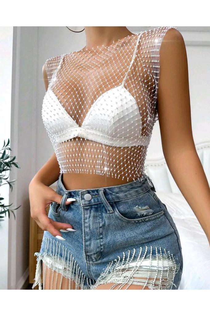 Women's Fashion New Bustier Eliwan Crystal Stone Crop Bustier