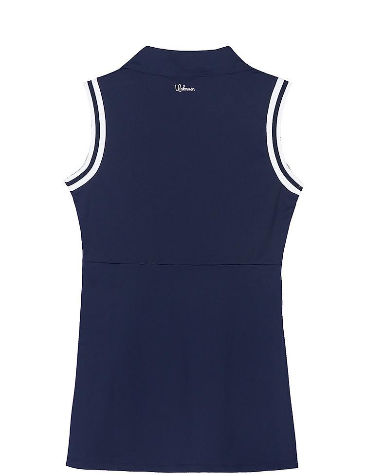 Anno contrasting sleeveless dress women's summer polo collar slit letter short skirt