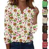 Women's Fashion Casual V-Neck Long Sleeve Decorative Button Christmas Print Top