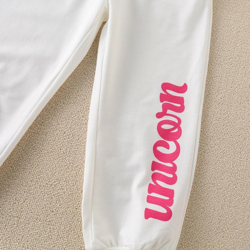 Hibobi Весенний комплект из 2 предметов для девочек, костюм-толстовка с капюшоном и узором единорога, модный спортивный костюм-толстовка, брюки, костюм для детей 4-9 лет