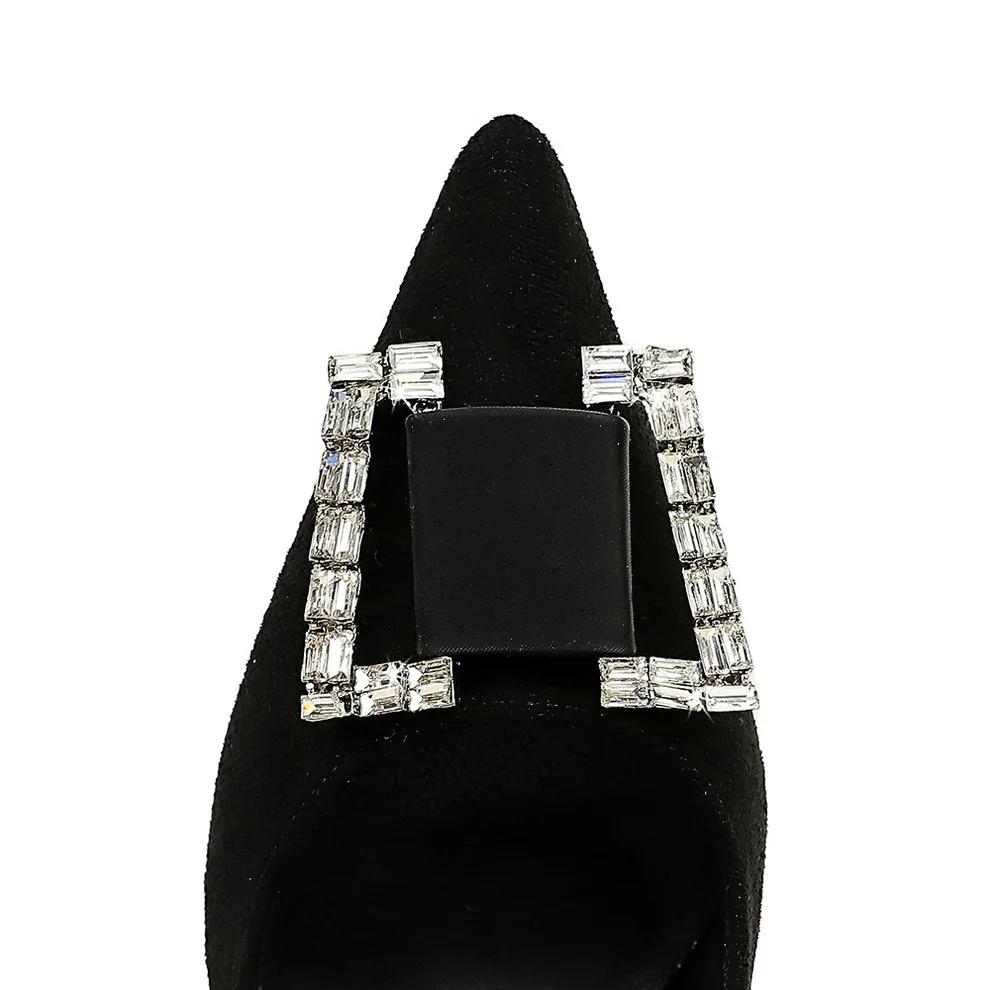Fashion Women 9cm High Heels Pumps Lady Nightclub Crystal Buckle Green Black Wedding Classic Heels Suede Satin Crystal Replica Shoes