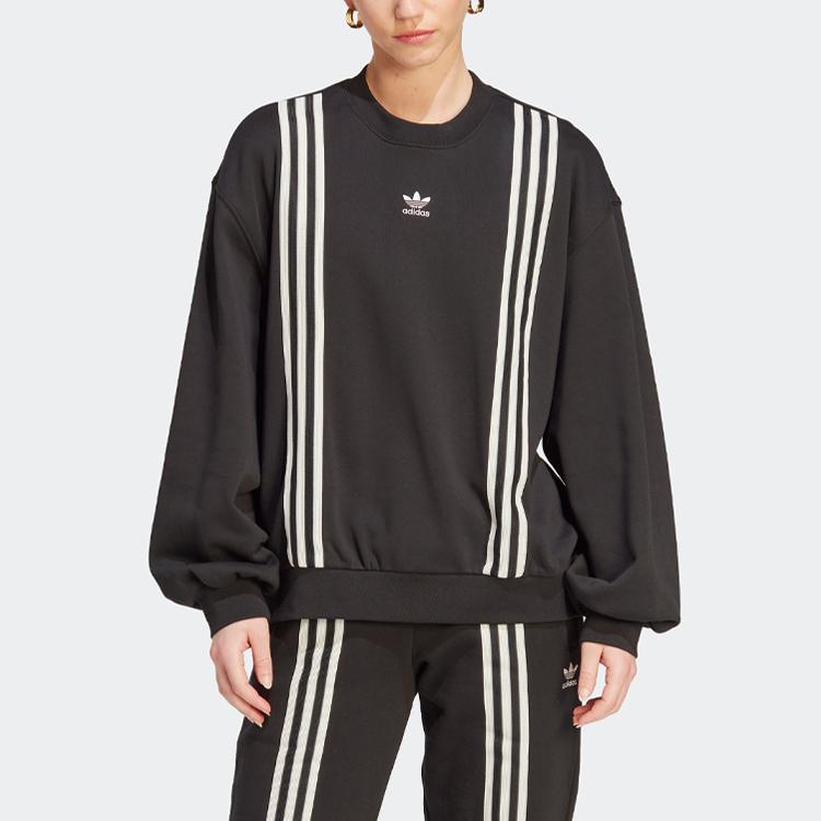 adidas Originals SS23 Толстовка Adicolor 70-х годов в стиле ретро с тремя полосками и свободным кроем, женские топы черного цвета IK7869