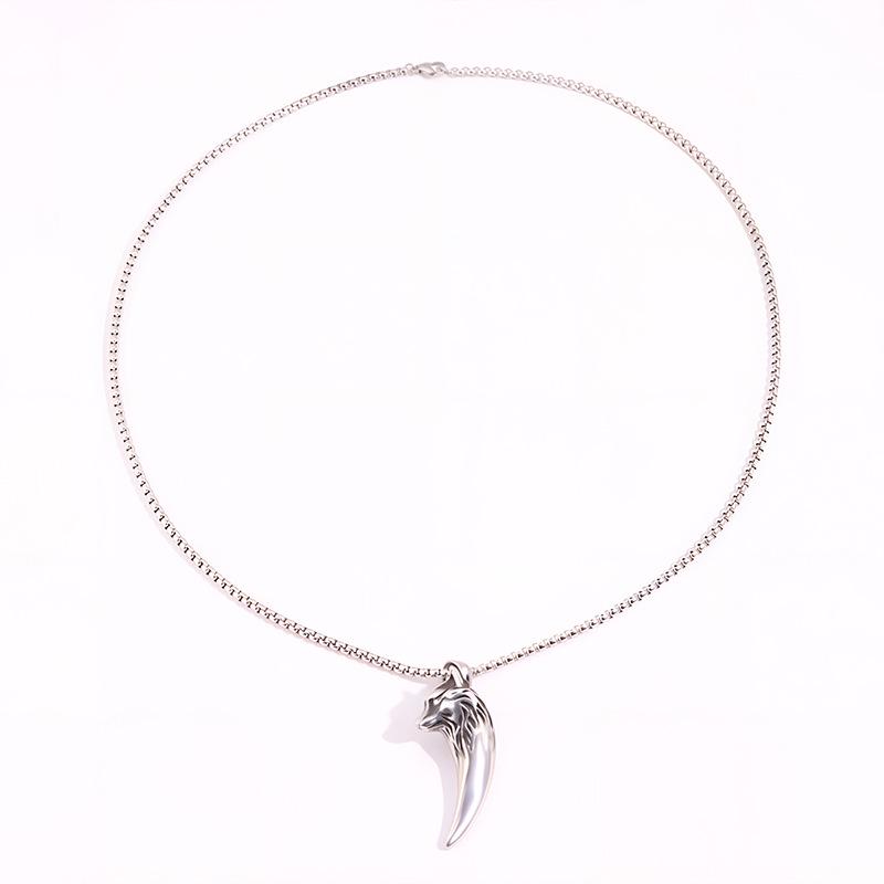 Мужское доминирующее ожерелье с головой волка - Европейская и американская ретро титановая сталь, цепочка с подвеской в виде клыка волка