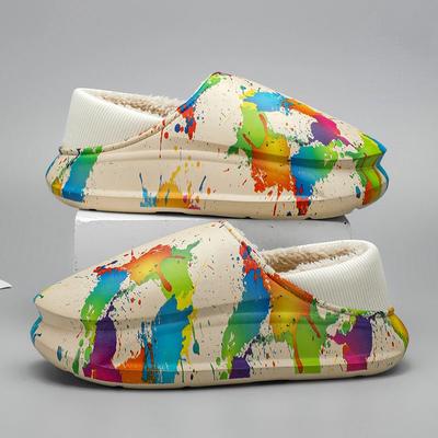 Мода Мужские индивидуальные граффити тапочки Зимняя мода женские домашние плюшевые утепленные хлопковые туфли для пар Домашняя повседневная обувь