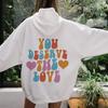 Цветные пуловеры You Deerve The Love, модные женские пуловеры унисекс, забавные толстовки из чистого хлопка, топ с графическим принтом, джемпер, толстовки с капюшоном