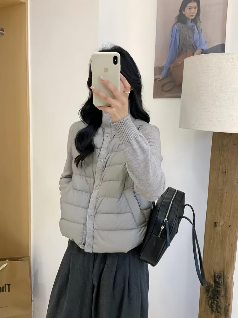 New winter splicing knitted fashion cotton clothes versatile stand-up collar warm light casual bottoming jacket Internet celebrity