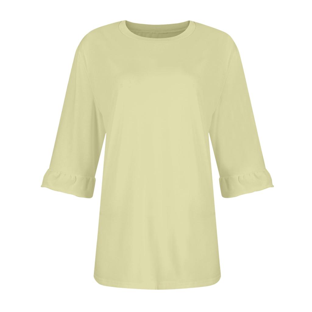 Женские повседневные топы с рукавами 3/4, летние футболки с квадратным вырезом, свободные туники с рюшами, блузки-туники