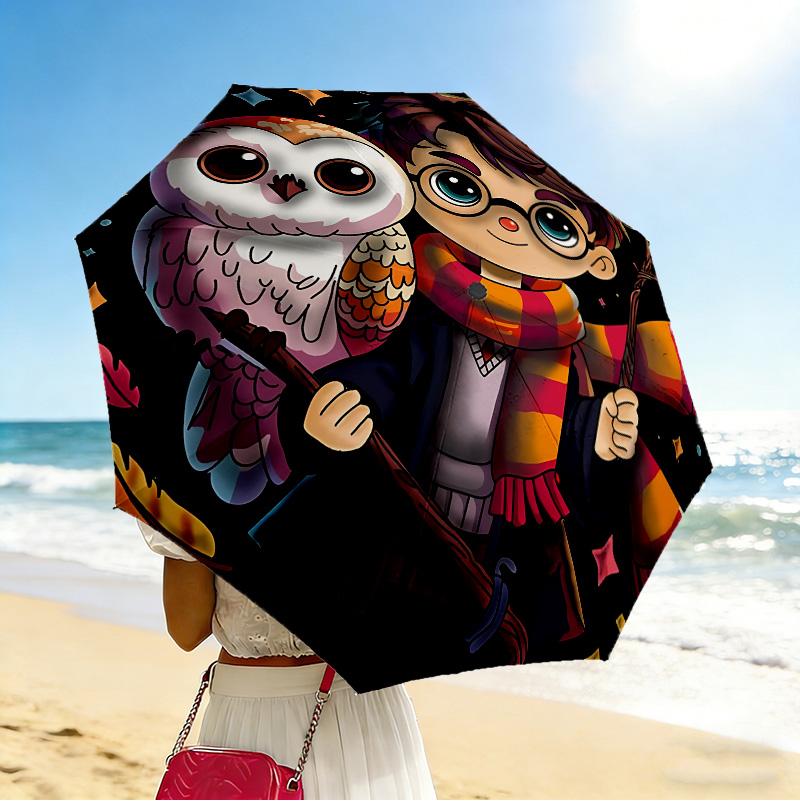 Harry Potter Owl 8 Ribs 3Fold Black Glue Uv Protection Umbrella Sun Protection Rainproof Compact Folding Umbrella For Travel Daily Use C923638
