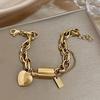 Punk Thick Chain Gold Color Chunky Stainless Steel Bracelets for Women Fashion Design Heart Love Pendant Wrist Zircon Gift
